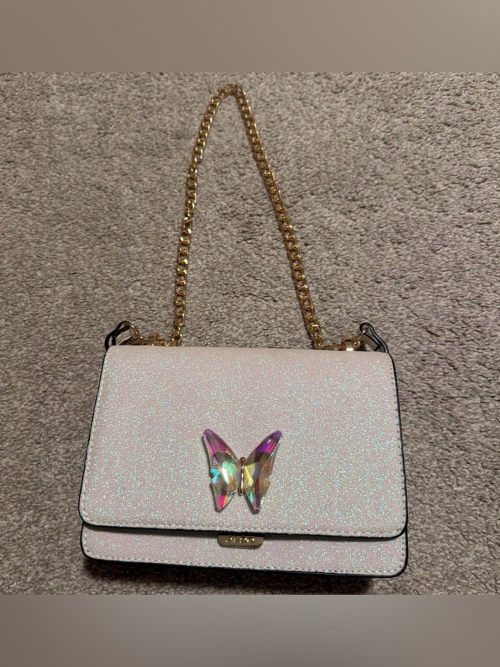 Aldo Iridescent Pink Glitter Shoulder Bag with Butterfly Accent